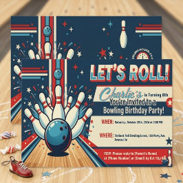 Convite Estilo Vintage Vamos Rolar de Boliche 8º Aniversár