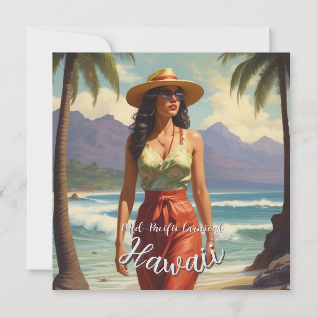 Convite Estilo Vintage Viagem Havaiano Honolulu Meio-Pacíf (Frente)