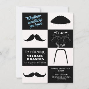 Convite Estilos de Bigode Preto e Branco Festa de Despedid