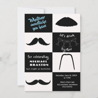 Convite Estilos de Bigode Preto e Branco Festa de Despedid