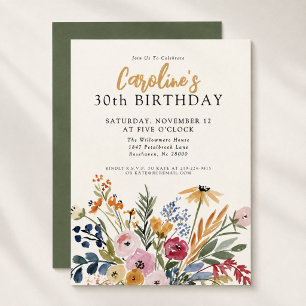 Convite Estiloso Aniversário de 30 anos Outono Aquarela Fl