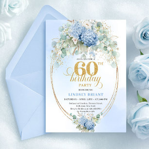 Convite Estiloso Aniversário de 60 anos Boho Pastel Azul V