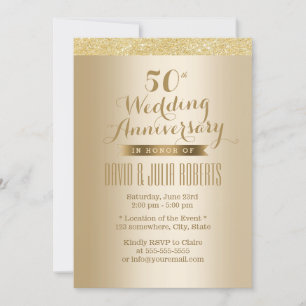 Convite Estiloso Áureo 50º Aniversário de Casamento
