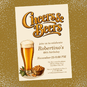 Convite Estiloso Cobre Vintage Cheers & Beers 40º Aniversá
