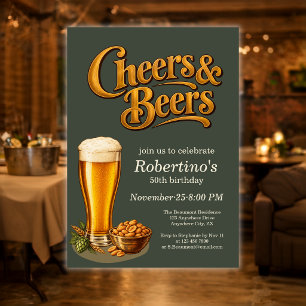 Convite Estiloso Cobre Vintage Cheers & Beers 50º Aniversá