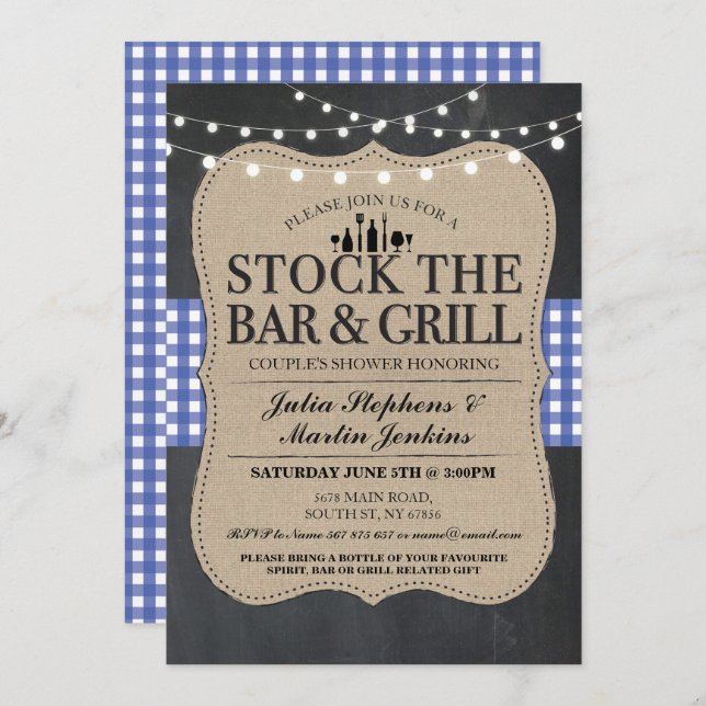 Convite Estocar o Bar e a Festa de noivado russa do grill (Frente/Verso)