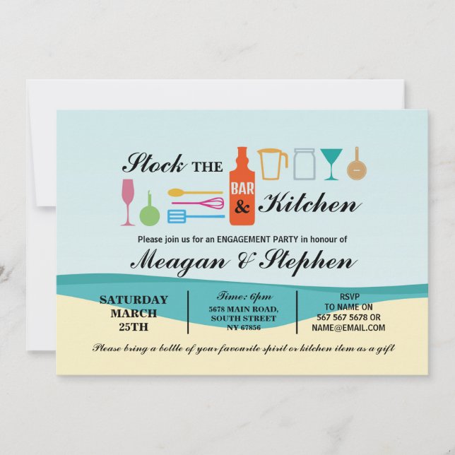 Convite Estocar Os Lagos Do Noivado Do Bar E Da Cozinha (Frente)