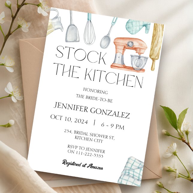 Convite Estoque o Chá de panela do Cozinhar da cozinha (Stock the Kitchen Pantry Cooking Bridal Shower Invitation)