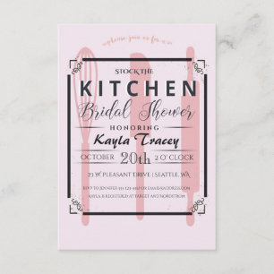 Convite Estoque rosa no Chá de panela da cozinha