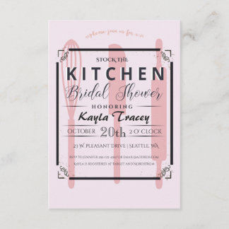 Convite Estoque rosa no Chá de panela da cozinha