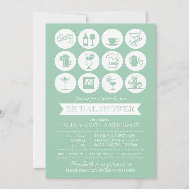 Convite Estoque verde retro o chá de panela do bar (Frente)