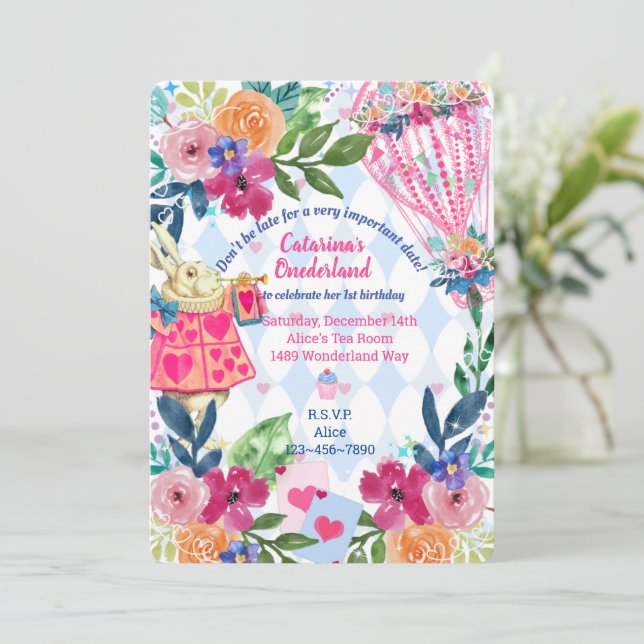 Convite Estória de Coelho Branco Tale Unmerry Inv Festa de (Em pé/Frente)