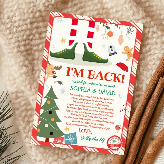 Convite Estou de Volta Carta de Chegada do Elfo de Natal (I'm Back Christmas Elf Arrival Letter Card)