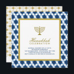 Convite Estrela Azul De Chanucá Dourada Do Partido David M<br><div class="desc">Concebido por gordura*fa*estanho. Fácil de personalizar com seu próprio texto,  foto ou imagem. Para pedidos personalizados,  entre em contato direto com o . Aplicam-se taxas personalizadas. www.zazzle.com/fat_fa_tin www.zazzle.com/color_therapy www.zazzle.com/fatfatin_blue_knot www.zazzle.com/fatfatin_red_knot www.zazzle.com/fatfatin_mini_me www.zazzle.com/fatfatin_design www.zazzle.com/fatfatin_ink</div>