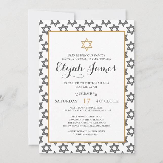 Convite Estrela Azul Dourada Moderna Elegante do Bar David (Frente)