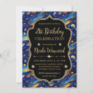 Convite Estrela Azul e Amarela Noite de Aniversário de 21