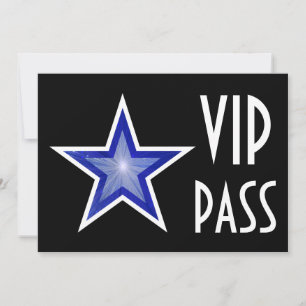 Convite Estrela Azul Escura 'VIP PASS' horizontal preta
