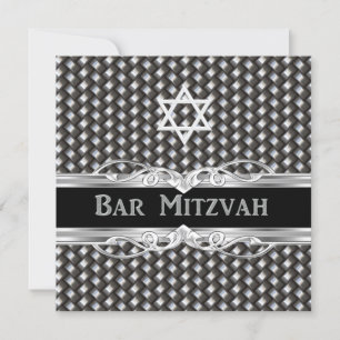 Convite Estrela Bar Mitzvah Preto Prata Metal masculino me