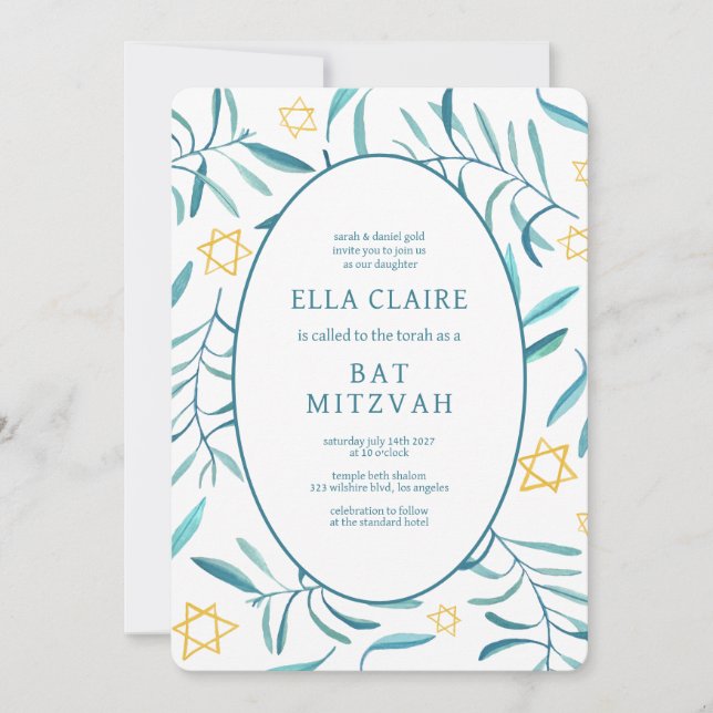 Convite Estrela Botânica de Aquarela de David Bar Bat Mitz (Frente)
