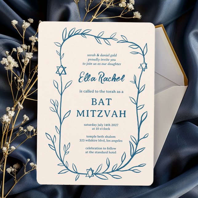 Convite Estrela Botânica Delicada de David Bar Bat Mitzvah (Delicate Botanical Star of David Bar Bat Mitzvah Invitation
)