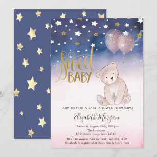 Convite Estrela Brilhante Dourada, Balões de Urso de Pelúc
