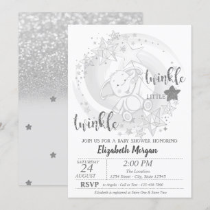 Convite Estrela Brilhante Glitter Prata, Chás de Bebê de U