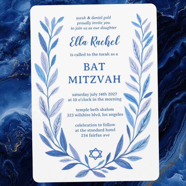 Convite Estrela de Aquarela Botânica de David Bar Bat Mitz (Botanical Watercolor Star of David Bar Bat Mitzvah Invitation
)