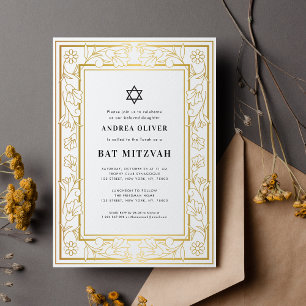 Convite Estrela de Davi Barra Bat Mitzvah Quadro Floral Do