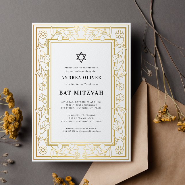 Convite Estrela de Davi Barra Bat Mitzvah Quadro Floral Do (Criador carregado)