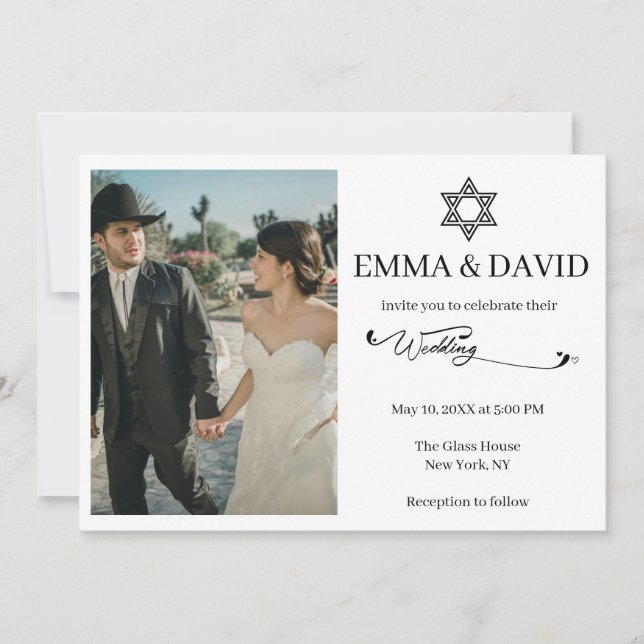 Convite Estrela de Davi Casamento Judaico Minimalista Mode (Frente)