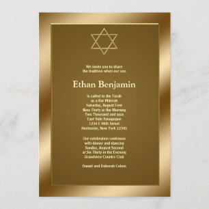 Convite Estrela de Davi de ouro Bar Mitzvah