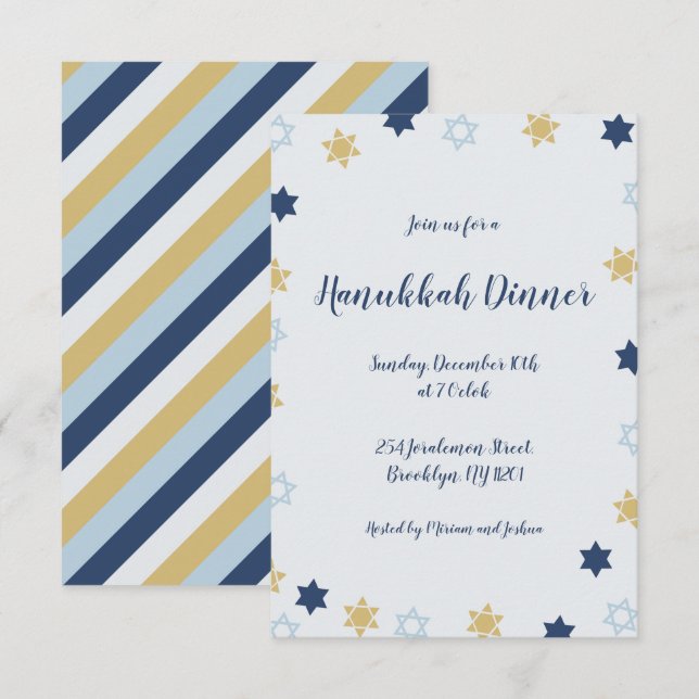 Convite Estrela de Davi | Janto Hanukkah azul e Dourado (Frente/Verso)