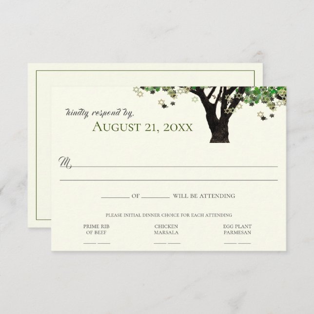 Convite Estrela de David Árvore Enquadrada RSVP Mitzvah  (Frente/Verso)