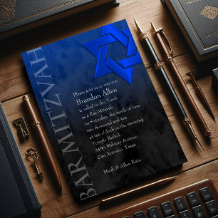 Convite Estrela de David azul à moda Ombre de Mitzvah do