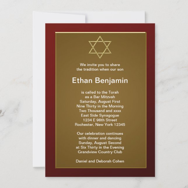 Convite Estrela de David Bar Mitzvah vermelha (Frente)