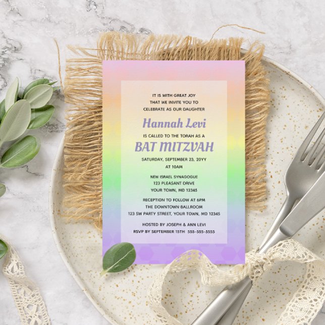 Convite Estrela de David Pastel Ombre Bat Mitzvah (Criador carregado)