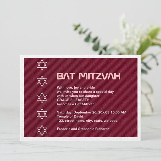 Convite Estrela de David Pattern Bat Mitzvah (Em pé/Frente)