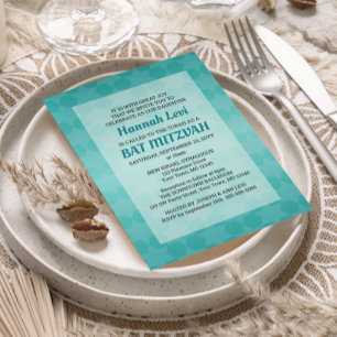 Convite Estrela de David Teal Ombre Bat Mitzvah