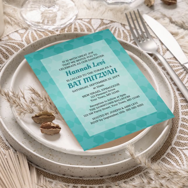 Convite Estrela de David Teal Ombre Bat Mitzvah (Criador carregado)