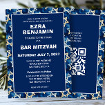 Convite Estrela de David Watercolor, Bar personalizado QR<br><div class="desc">Cartão perfeito para anunciar um morcego mitzvah, bar mitzvah ou outra celebração judaica! Padrão estelar para você na frente e atrás! TOTALMENTE PERSONALIZÁVEL! Clique em "Personalizar" acima para editar o texto na frente e atrás e adicionar seu link ao código QR. Clique em "editar usando a ferramenta design" para ajustar...</div>