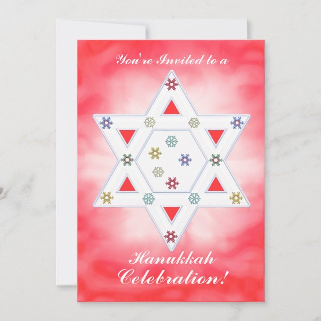 Convite Estrela de Hanukkah e Flocos de Neve Celebram Verm (Frente)