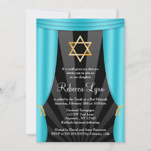 Convite Estrela de Hollywood do bastão azul Mitzvah da