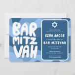 Convite Estrela de Ondas Azuis Groovy do Bar Personalizado<br><div class="desc">Cartão perfeito para anunciar um morcego mitzvah, bar mitzvah ou outra celebração judaica! A mão fez arte para você com a letra também! TOTALMENTE PERSONALIZÁVEL! Clique em "Personalizar" acima para editar o texto. Clique em "editar usando a ferramenta design" para ajustar as fontes, as cores e os posicionamentos e para...</div>