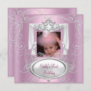 Convite Estrela de Prata Rosa Rosa da Primeira Festa de an