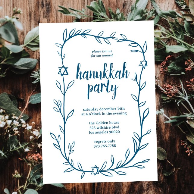 Convite Estrela Delicada do Partido Hanukkah (Delicate Botanical Hanukkah Party Star of David Invitation
)