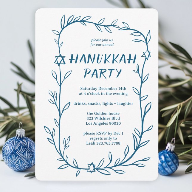 Convite Estrela Delicada do Partido Hanukkah (Delicate Botanical Hanukkah Star of David Party Invitation
)