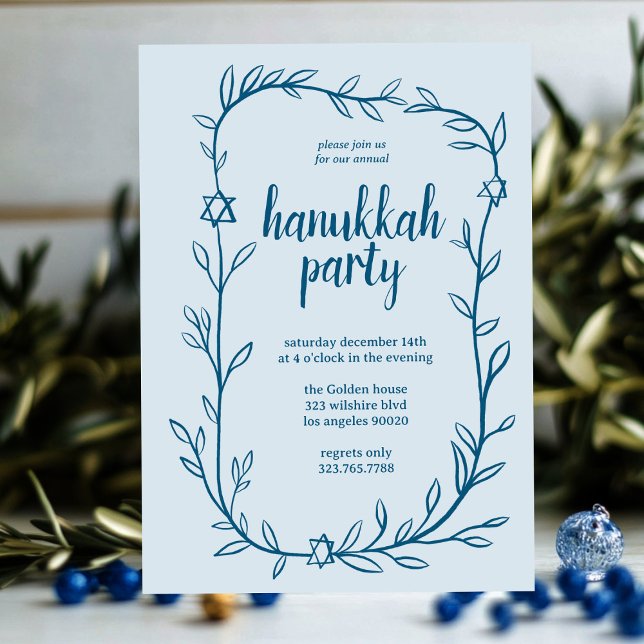 Convite Estrela Delicada do Partido Hanukkah (Delicate Botanical Hanukkah Party Star of David Invitation
)