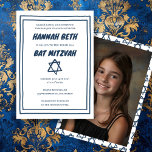 Convite Estrela do Bar do David Custom Photo B'nai Bat Mit<br><div class="desc">Cartão perfeito para anunciar um bar mitzvah, bat mitzvah ou outra celebração judaica! Mão fez arte para você! TOTALMENTE PERSONALIZÁVEL! Clique em "Personalizar" acima para editar o texto e adicionar sua própria foto ao verso. Clique em "editar usando a ferramenta design" para ajustar as fontes, as cores e os posicionamentos...</div>
