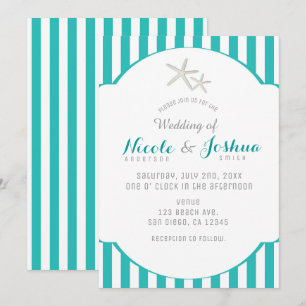 Convite Estrela-do-mar Azul-turquesa Listrado Elegante Pra