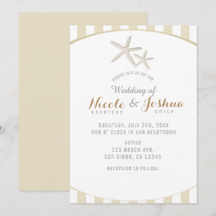 Convite Estrela-do-Mar Bege Listrada Casamento de Praia Mo
